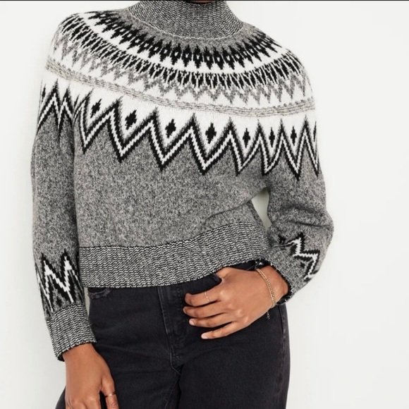 Old Navy Fair Isle Nordic Mock Neck Sweater Women S Gray - Picture 2 of 7